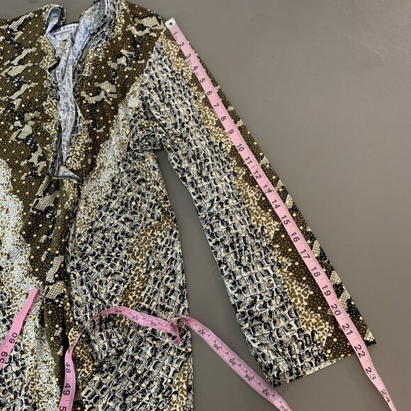 All Hours Womens XXL Cardigan Open Black Gold Stretch Knit Slinky Mobwife Edgy - Picture 13 of 14